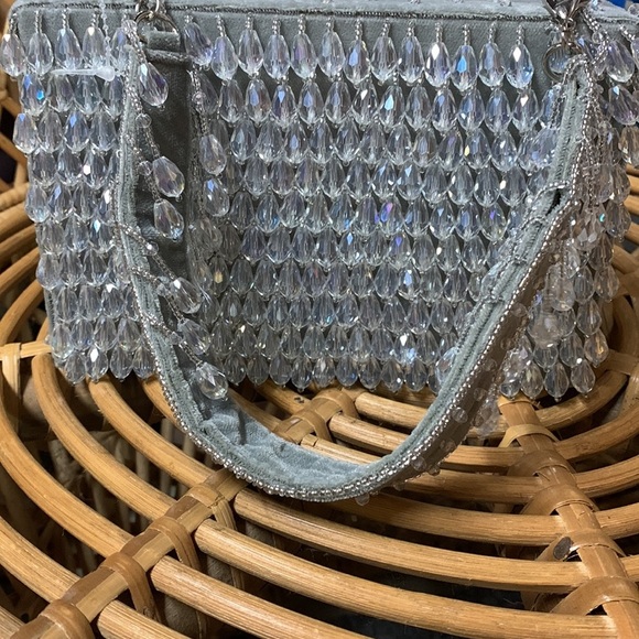 BHLDN Zhuu Crystal Box Clutch Silver Crystals Evening Bag Purse NEW